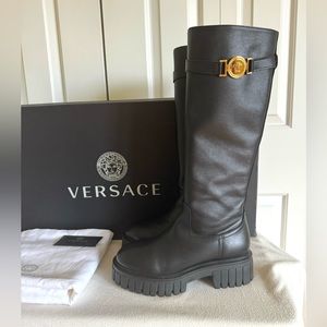 VERSACE Women Black Knee High Boots 6/36 Mint $1790